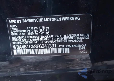 2015 BMW 435I Gran Coupe from USA, damaged, VIN WBA4B1C58FG241391